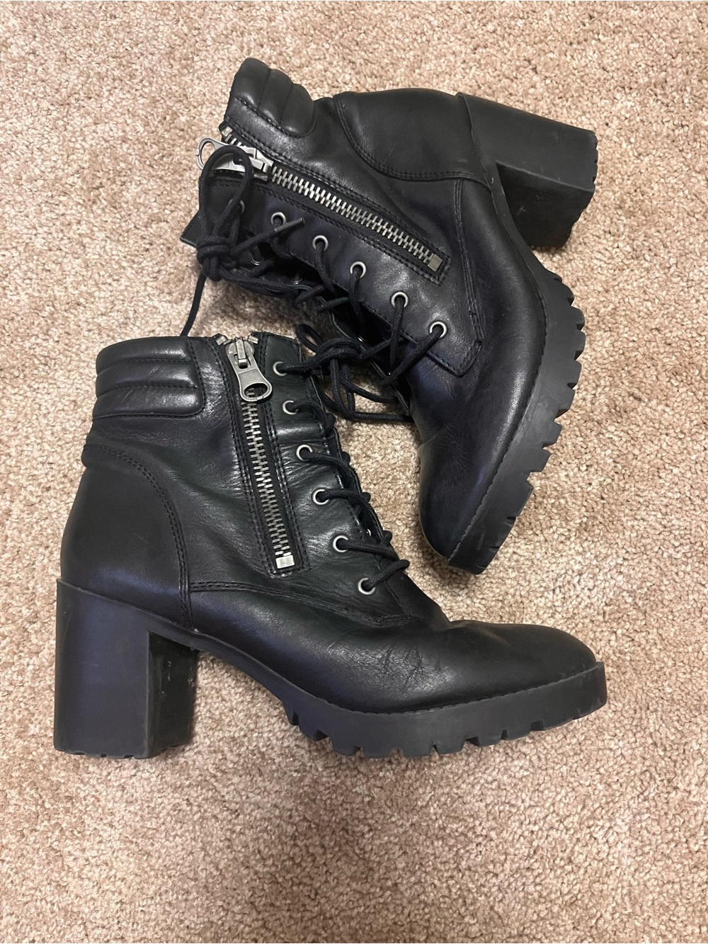 Steve Madden Black Lace-Up Block Heel Ankle Boots